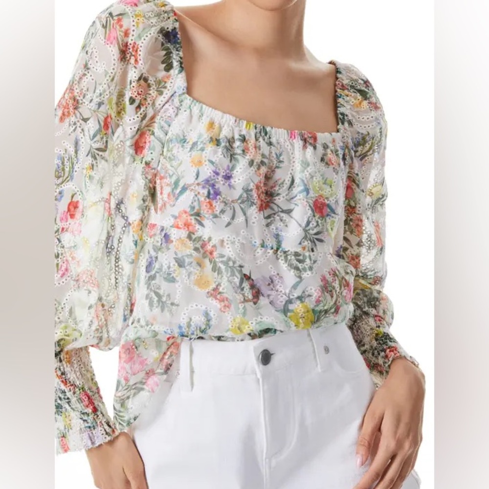 Alice and olivia floral square neck blouse xl